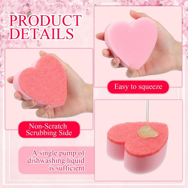 Maxcheck 20 Pcs Mother's Day Heart Dishes Sponge for Kitchen Dual Sided Kitchen Sponge and Scrubber for Washing Dishes, Pots Pans and Household Cleaning Supplies Gifts(Pink) - Image 4