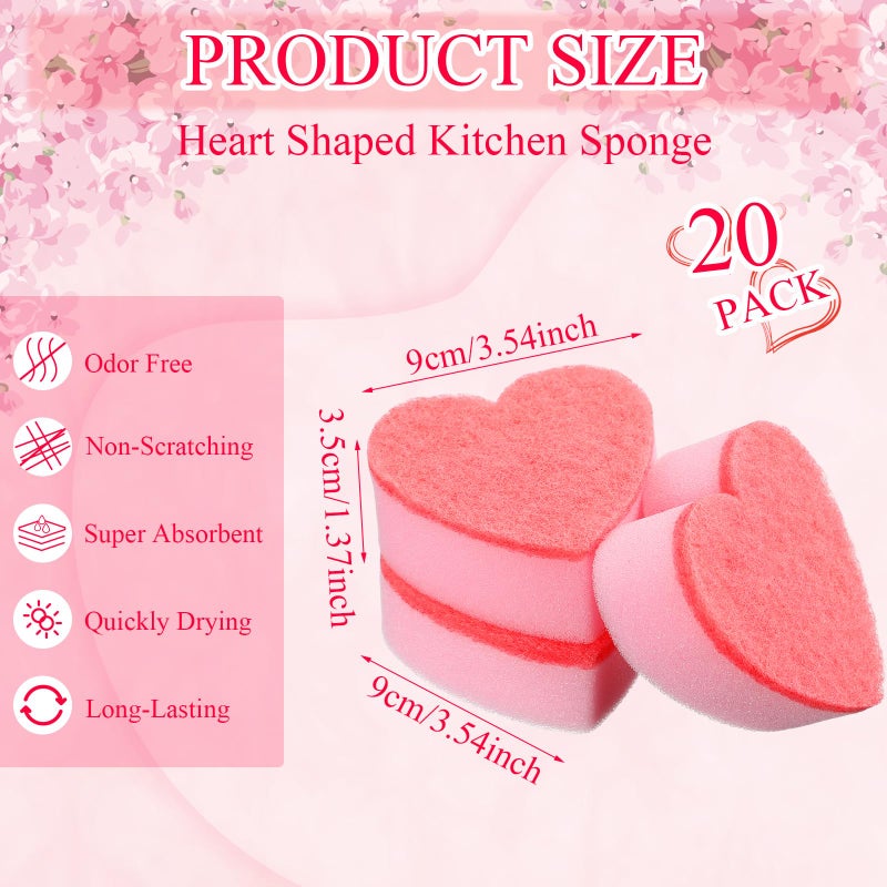 Maxcheck 20 Pcs Mother's Day Heart Dishes Sponge for Kitchen Dual Sided Kitchen Sponge and Scrubber for Washing Dishes, Pots Pans and Household Cleaning Supplies Gifts(Pink) - Image 2