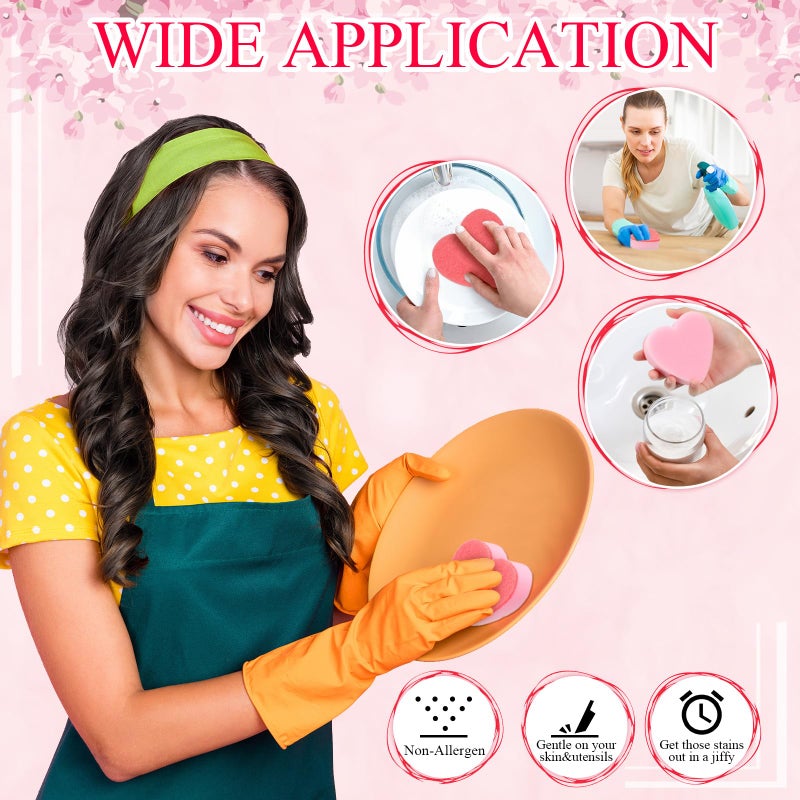 Maxcheck 20 Pcs Mother's Day Heart Dishes Sponge for Kitchen Dual Sided Kitchen Sponge and Scrubber for Washing Dishes, Pots Pans and Household Cleaning Supplies Gifts(Pink) - Image 5
