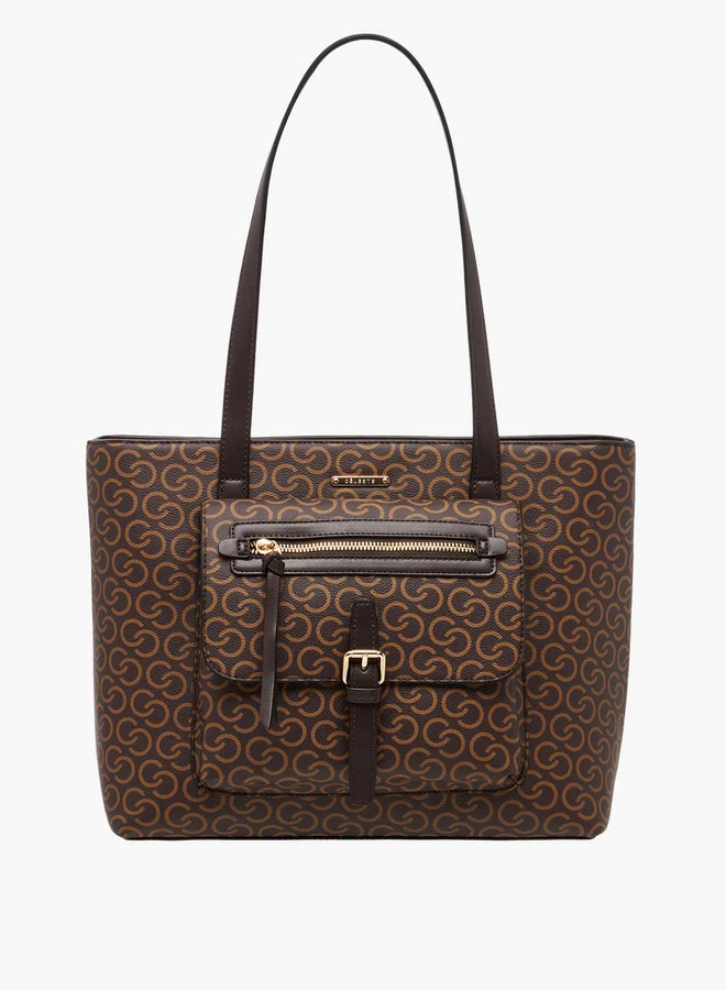 Celeste Monogram Print Tote Bag with Zip Closure