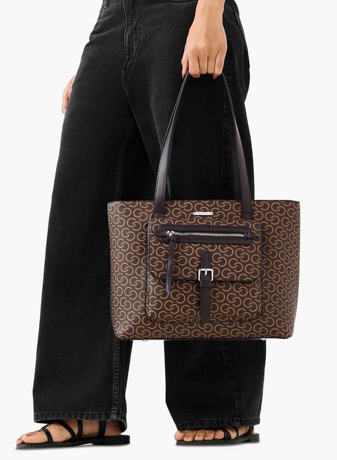 Celeste Monogram Print Tote Bag with Zip Closure