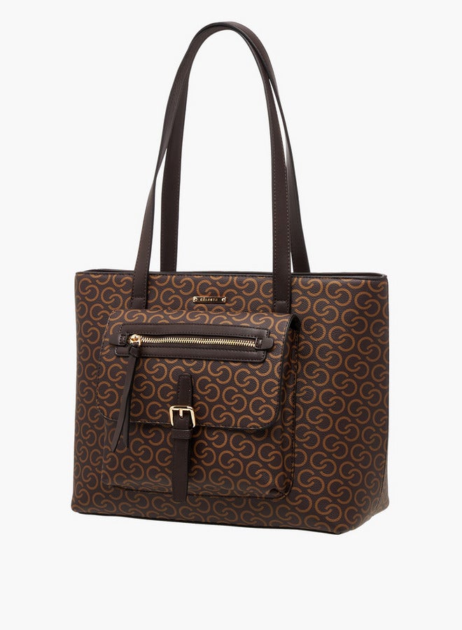 Celeste Monogram Print Tote Bag with Zip Closure  - Image 3