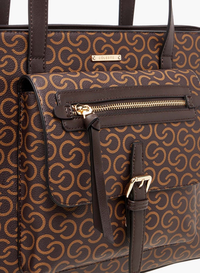 Celeste Monogram Print Tote Bag with Zip Closure  - Image 5