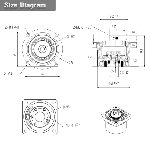 PGFUN Harmonic Gear Drive Reducer Small Strain Wave Gearbox Gearbox 50:1 Rotary Reduction Actuator, Fits Nema 17 Stepper Motor (Flange Output) - Image 5