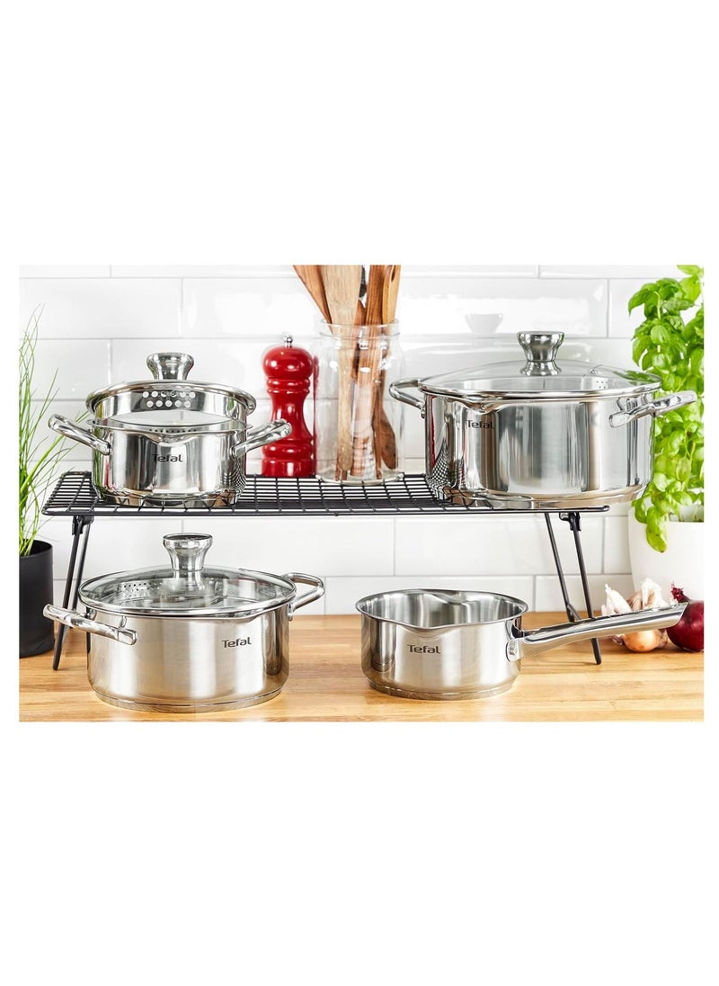 Tefal - Tefal A705A8 Duetto 7 Piece Cooking Pot Set Stainless Steel Cookware With Strainer Lid And Pouring Aid Measuring Scales Induction Cooker Compatible For All Types Of Stoves Silver - Image 1