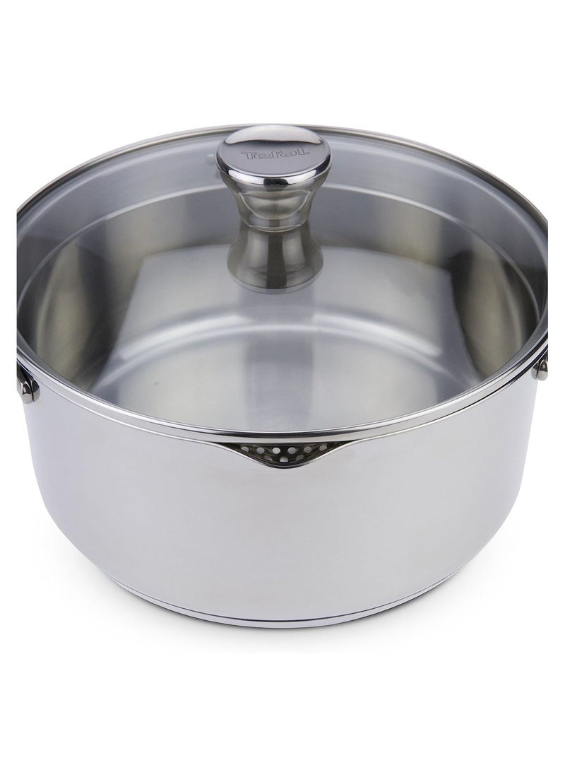 Tefal - Tefal A705A8 Duetto 7 Piece Cooking Pot Set Stainless Steel Cookware With Strainer Lid And Pouring Aid Measuring Scales Induction Cooker Compatible For All Types Of Stoves Silver - Image 1