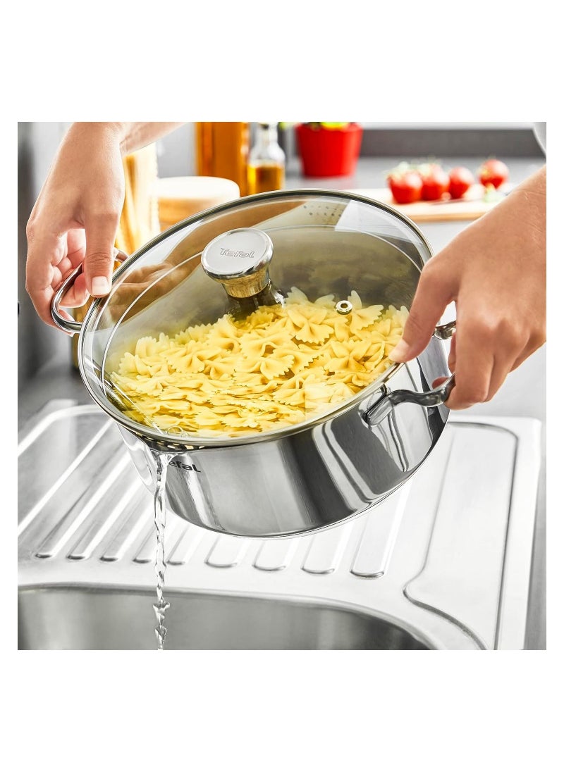 Tefal - Tefal A705A8 Duetto 7 Piece Cooking Pot Set Stainless Steel Cookware With Strainer Lid And Pouring Aid Measuring Scales Induction Cooker Compatible For All Types Of Stoves Silver - Image 1