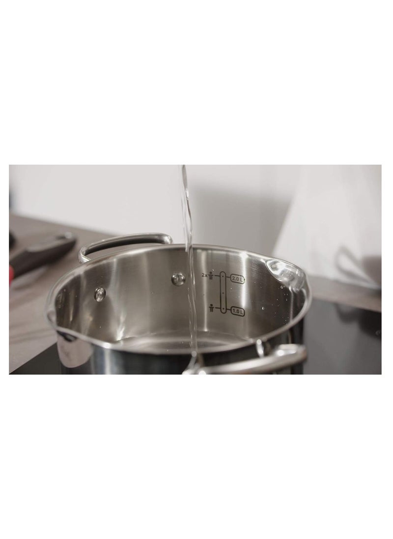 Tefal - Tefal A705A8 Duetto 7 Piece Cooking Pot Set Stainless Steel Cookware With Strainer Lid And Pouring Aid Measuring Scales Induction Cooker Compatible For All Types Of Stoves Silver - Image 1