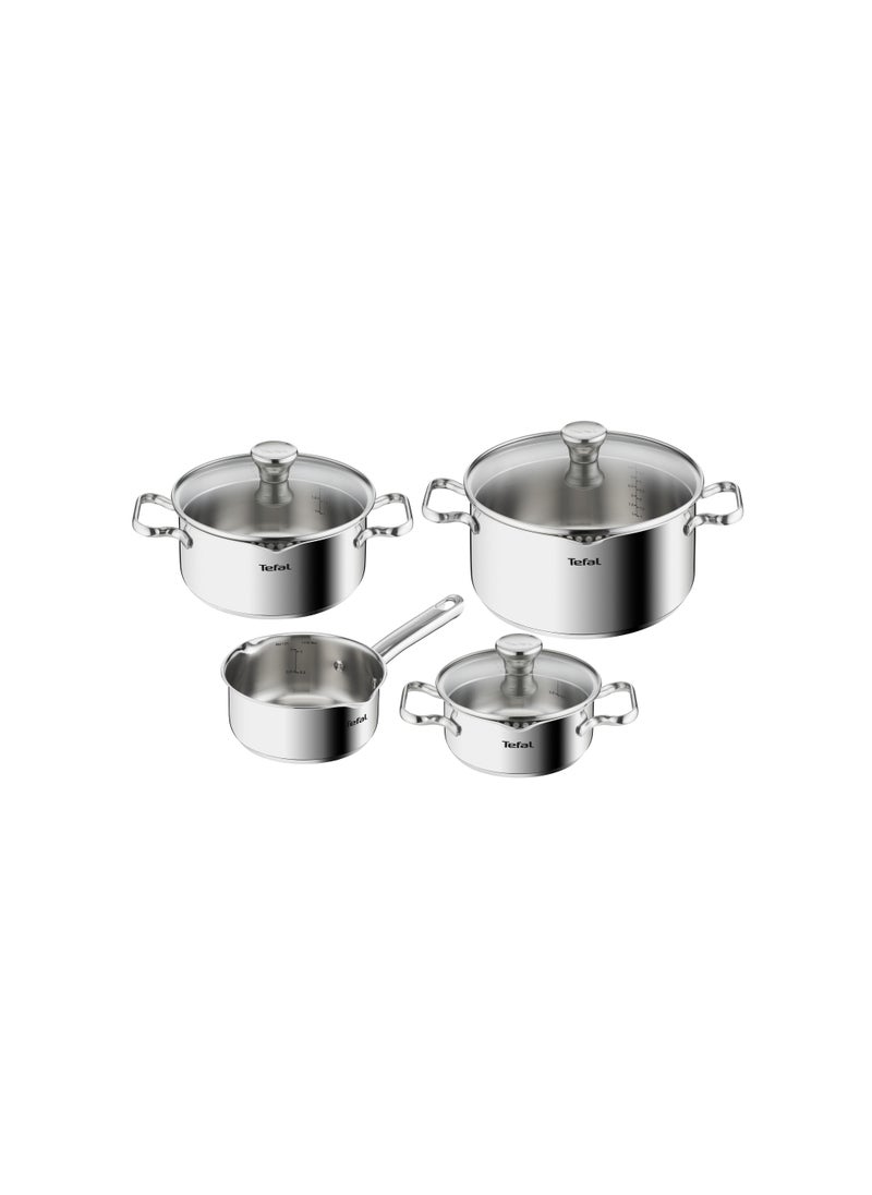 Tefal - Tefal A705A8 Duetto 7 Piece Cooking Pot Set Stainless Steel Cookware With Strainer Lid And Pouring Aid Measuring Scales Induction Cooker Compatible For All Types Of Stoves Silver - Image 1