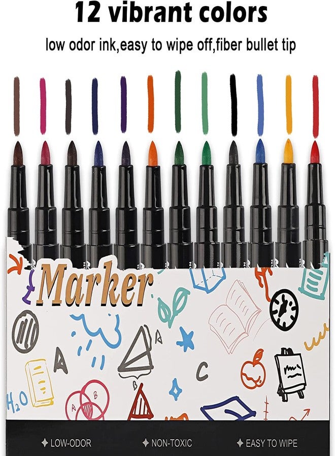 MeRaYo White Board Marker, Markers for White Board Magnetic Dry Erase Markers Fine Tip Low-Odor Whiteboard Markers for Kids, Teacher Supplies for Classroom, Office and School Supplies (12 Colors) - Image 2