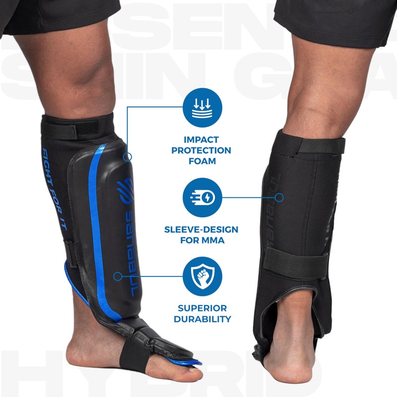 Sanabul Essential Hybrid Sleeve Kickboxing Shin Guards for MMA Shin Guards Muay Thai Shinguards - Blue, S/M - Image 3