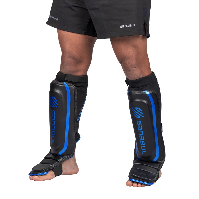 Sanabul Essential Hybrid Sleeve Kickboxing Shin Guards for MMA Shin Guards Muay Thai Shinguards - Blue, S/M - Image 5