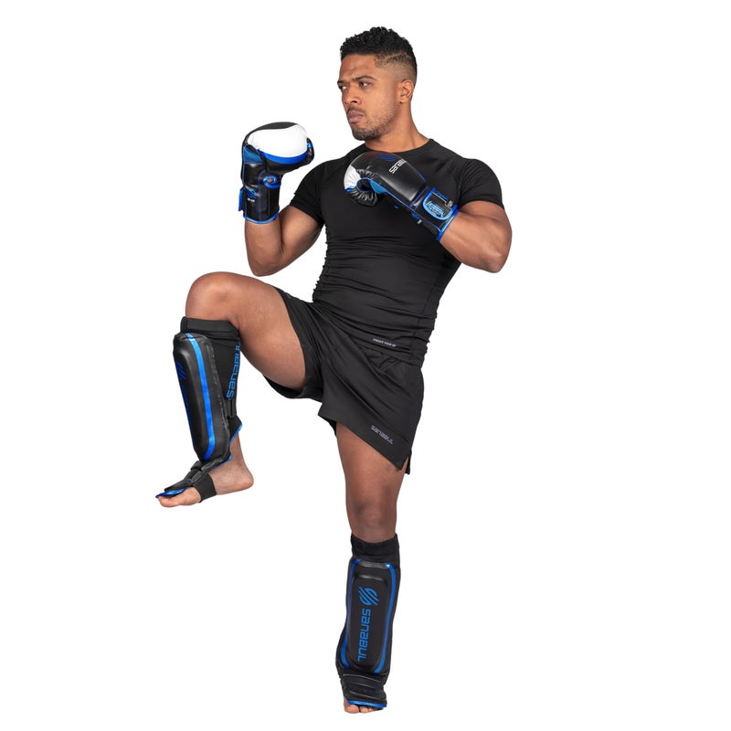Sanabul Essential Hybrid Sleeve Kickboxing Shin Guards for MMA Shin Guards Muay Thai Shinguards - Blue, S/M - Image 4