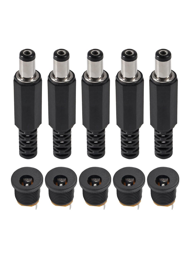 Generic - 5Pcs 5.5mm x 2.1mm DC Male Power Plug Solder Power Jack Adapter Connector with 5Pcs DC Power Jack 5.5mm x 2.1mm 3 Pin Female DC Barrel Jack Panel Mount Connector - Image 1
