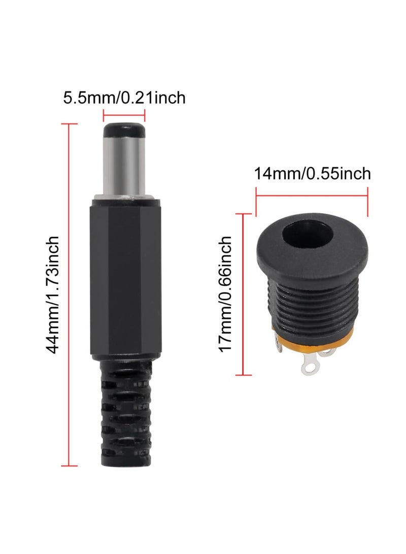 Generic - 5Pcs 5.5mm x 2.1mm DC Male Power Plug Solder Power Jack Adapter Connector with 5Pcs DC Power Jack 5.5mm x 2.1mm 3 Pin Female DC Barrel Jack Panel Mount Connector - Image 1