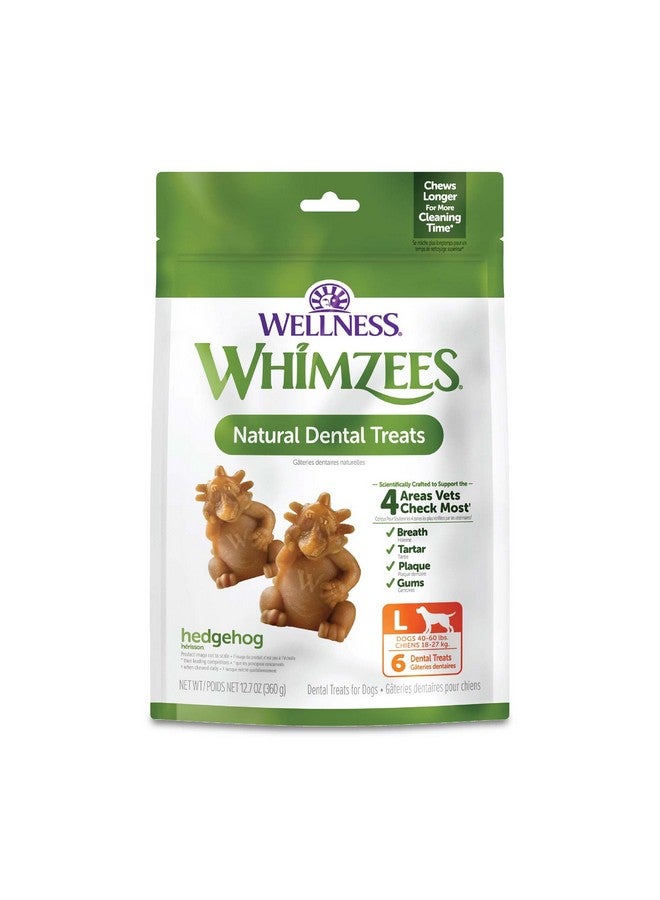 ويمزيس من شركة Wellness Hedgehog، علكات أسنان طبيعية للكلاب، مكافآت تدوم طويلاً، خالية من الحبوب، منعشة للفم، سلالات كبيرة، 6 قطع - Image 1