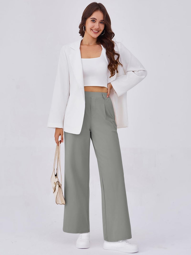 Gracyoga Women's Dress Pants Stretchy Wide Leg Work Pants High Waisted Casual Trousers Plus Size Slacks with Pockets Light Grey XL - Image 2