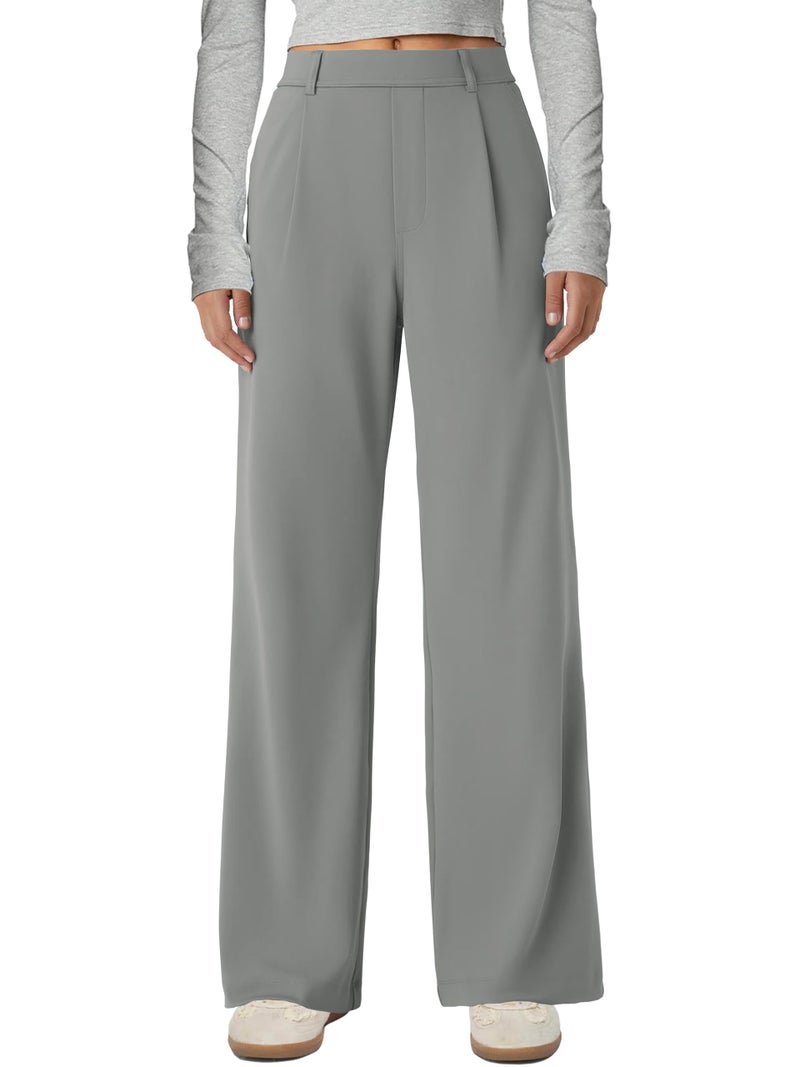 Gracyoga Women's Dress Pants Stretchy Wide Leg Work Pants High Waisted Casual Trousers Plus Size Slacks with Pockets Light Grey XL - Image 1