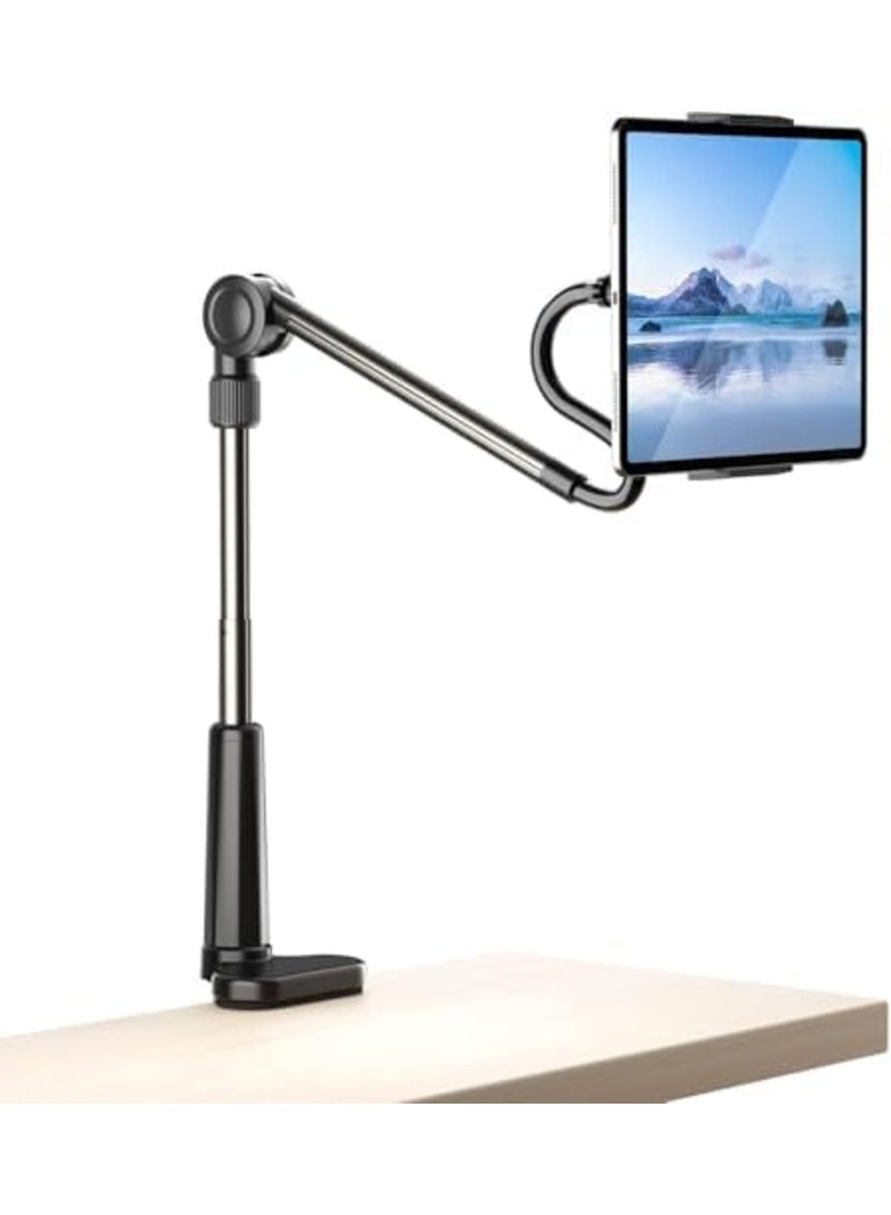SYOSI Desk Tablet Holder for iPad Pro, Easy Adjust Arm Stand for Phones and Tablets, Compatible with Kindle, iPhone, iPad Pro/Mini/Air, Smartphones, Ereader Accessories (Black) - Image 1