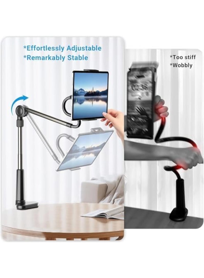SYOSI Desk Tablet Holder for iPad Pro, Easy Adjust Arm Stand for Phones and Tablets, Compatible with Kindle, iPhone, iPad Pro/Mini/Air, Smartphones, Ereader Accessories (Black) - Image 2