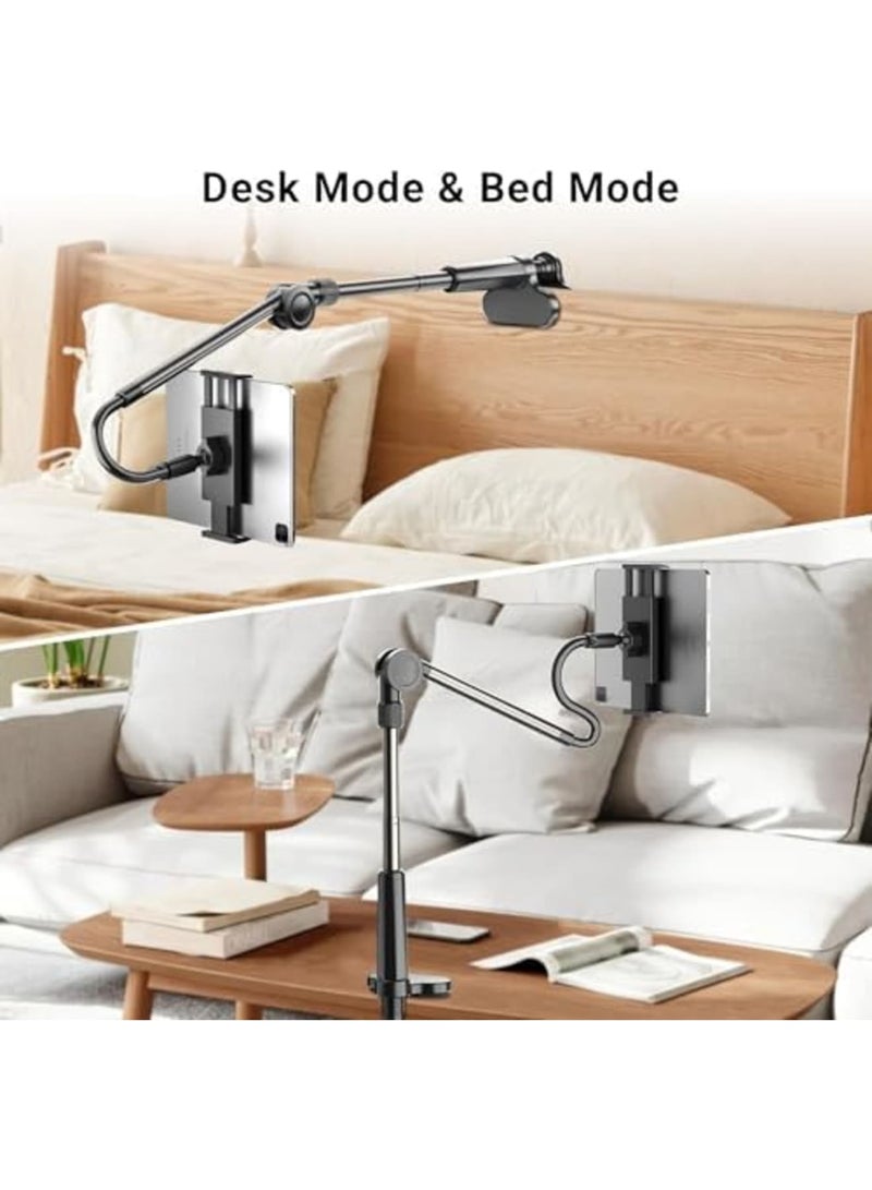 SYOSI Desk Tablet Holder for iPad Pro, Easy Adjust Arm Stand for Phones and Tablets, Compatible with Kindle, iPhone, iPad Pro/Mini/Air, Smartphones, Ereader Accessories (Black) - Image 3