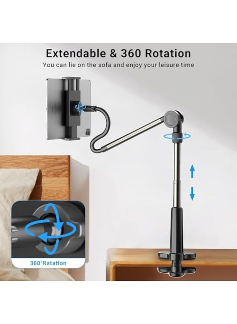 SYOSI Desk Tablet Holder for iPad Pro, Easy Adjust Arm Stand for Phones and Tablets, Compatible with Kindle, iPhone, iPad Pro/Mini/Air, Smartphones, Ereader Accessories (Black) - Image 4