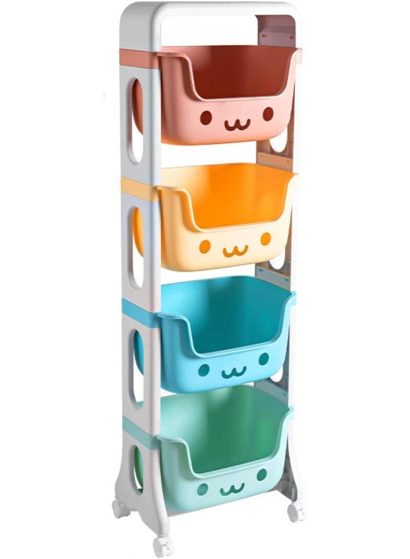 M.A&F's 4 Tier Toy Storage Organizer with Wheels, Rolling Storage Bins for Kids Room, Toddler Bedroom - Image 1