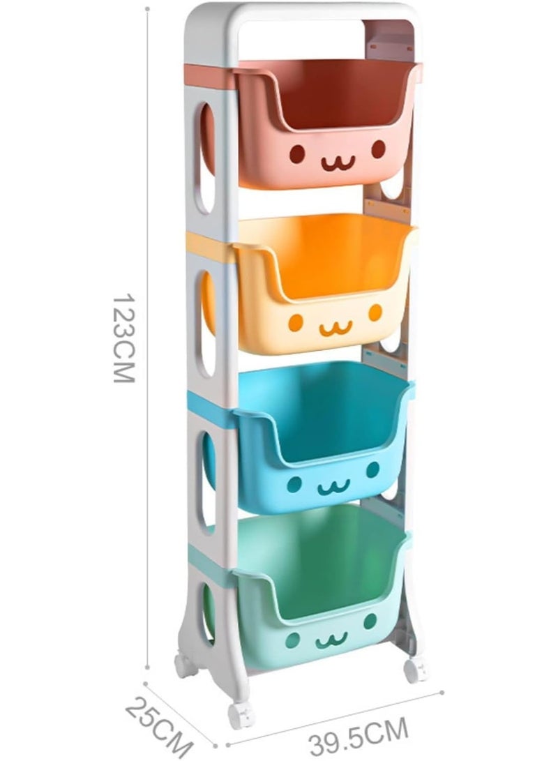 M.A&F's 4 Tier Toy Storage Organizer with Wheels, Rolling Storage Bins for Kids Room, Toddler Bedroom - Image 2