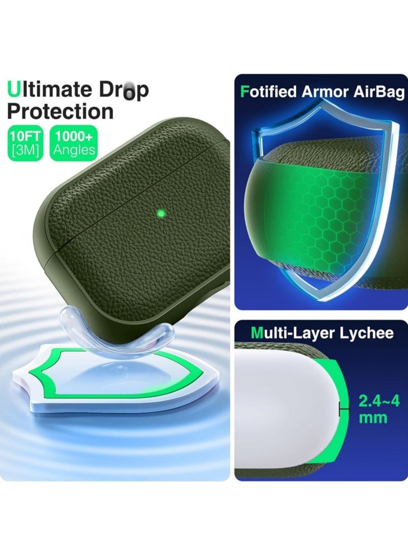 Aookay for AirPods Pro 3 Generation Case, Compatible with AirPods Pro 3 Gen,  Drop Protection Cover with Keychain, Litchi Faux Leather, Shock-Proof Protective TPU Case (Green) - Image 3