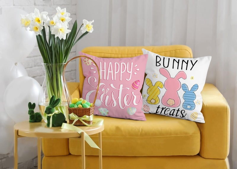Hexagram Easter Pillow Covers 18x18 Set of 4, Easter Decorations for Sofa, Indoor, Outdoor, Decorative Blue Pink Buffalo Plaid Bunny Pillow Cover Spring Decor for Home - Image 5