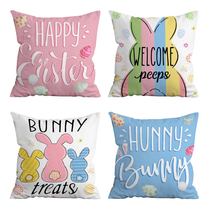 Hexagram Easter Pillow Covers 18x18 Set of 4, Easter Decorations for Sofa, Indoor, Outdoor, Decorative Blue Pink Buffalo Plaid Bunny Pillow Cover Spring Decor for Home - Image 1