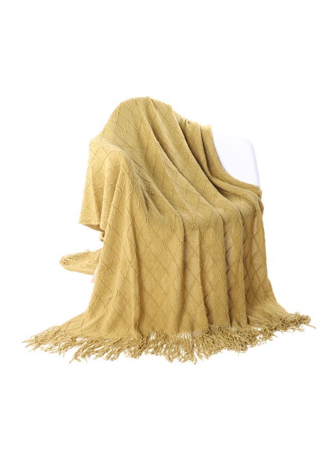 EzzySo Tassel Design Soft Blanket Keep Warm Cotton Yellow 127 x 172cm - Image 2
