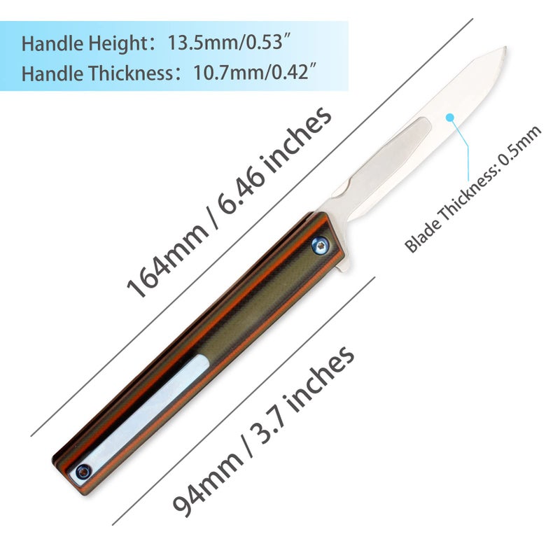 TENCHILON G37 Small Pocket Scalpel Knife, 10pcs #60 Replaceable Blades, Slender Compact Slim Gentleman's Flipper Folding Scalpel EDC Utility Knives with Blue Titanium Belt Clip - Image 2