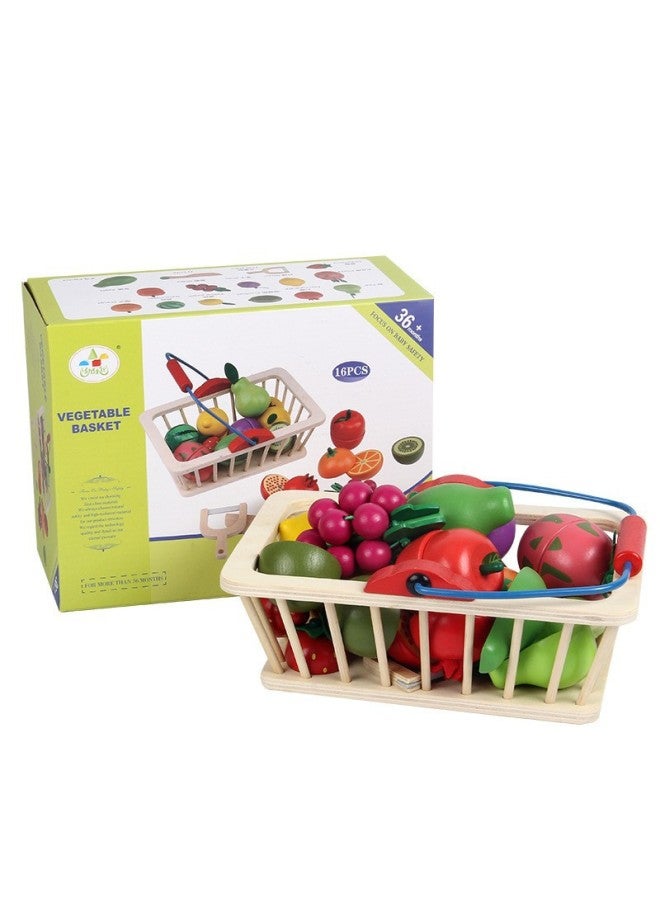 ألعاب مطبخ الأطفال قطع الموسيقى الخشبية والفواكه والخضروات فتاة تلعب منزل البدلة المغناطيسية هدية عيد الأطفال-اللون: سلة الفاكهة 16 قطعة - Image 1
