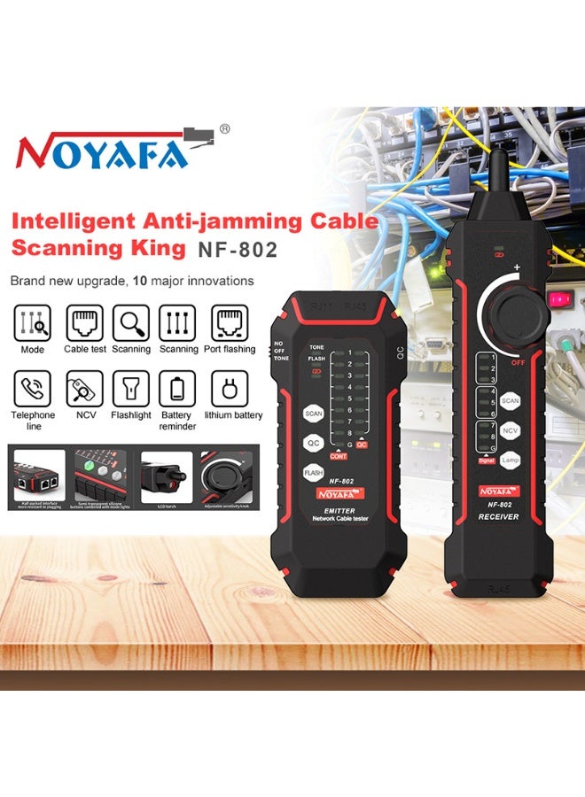 NOYAFA NF-802 Rechargeable Network Cable Tester, RJ45 RJ11 Cat5 Cat6 LAN Ethernet Telephone Line Wire Tracker, Poe Test, Cable Tracker, Fiber Optic Tester, Anti-Interference Line Finder, Repair Networ Tool - Image 1