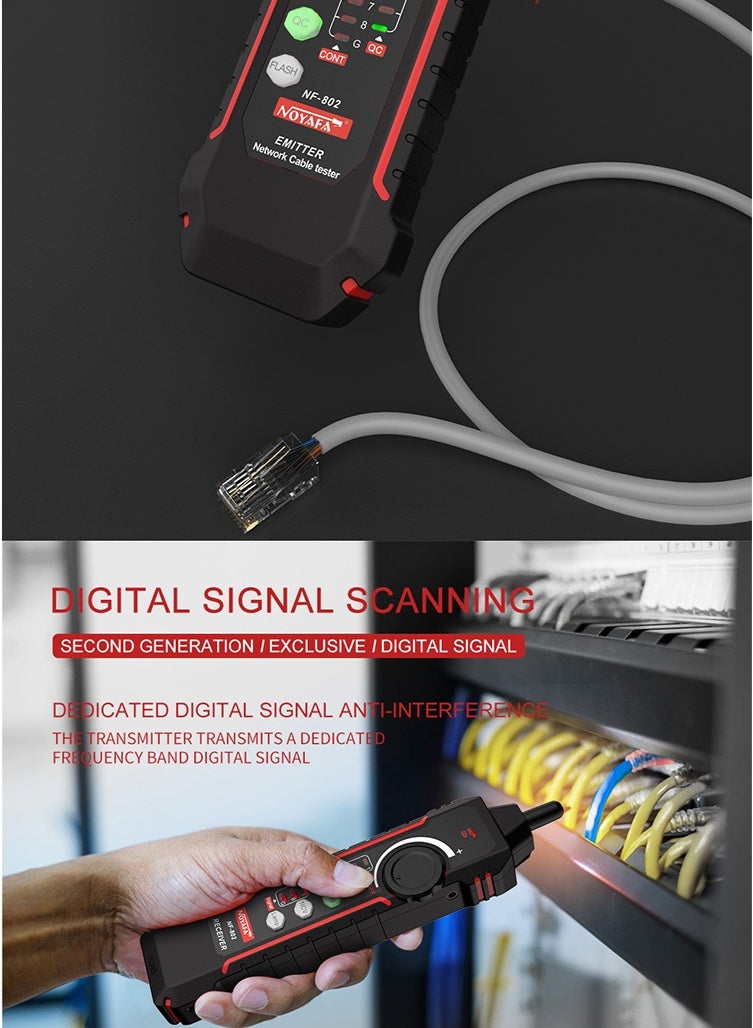NOYAFA NF-802 Rechargeable Network Cable Tester, RJ45 RJ11 Cat5 Cat6 LAN Ethernet Telephone Line Wire Tracker, Poe Test, Cable Tracker, Fiber Optic Tester, Anti-Interference Line Finder, Repair Networ Tool - Image 4