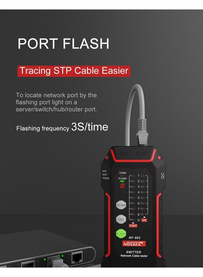 NOYAFA NF-802 Rechargeable Network Cable Tester, RJ45 RJ11 Cat5 Cat6 LAN Ethernet Telephone Line Wire Tracker, Poe Test, Cable Tracker, Fiber Optic Tester, Anti-Interference Line Finder, Repair Networ Tool - Image 5