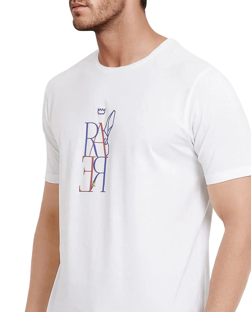رير رابِت Rare Rabbit Men Keat White Short Sleeves Crew Neck Regular Fit Hd Graphic Print T-Shirt