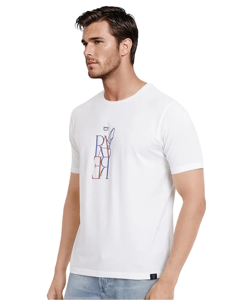 رير رابِت Rare Rabbit Men Keat White Short Sleeves Crew Neck Regular Fit Hd Graphic Print T-Shirt