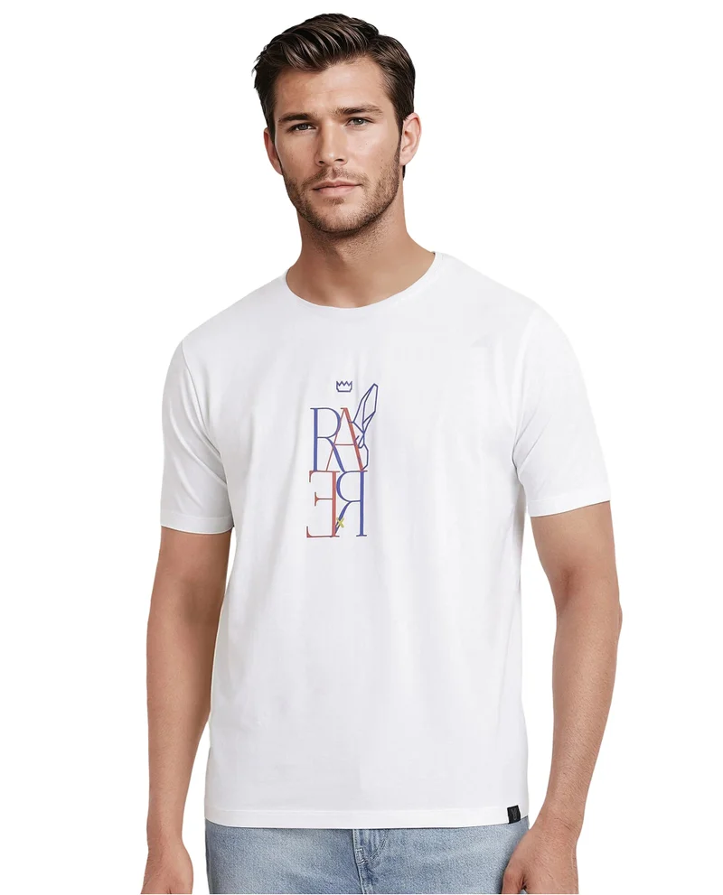 رير رابِت Rare Rabbit Men Keat White Short Sleeves Crew Neck Regular Fit Hd Graphic Print T-Shirt