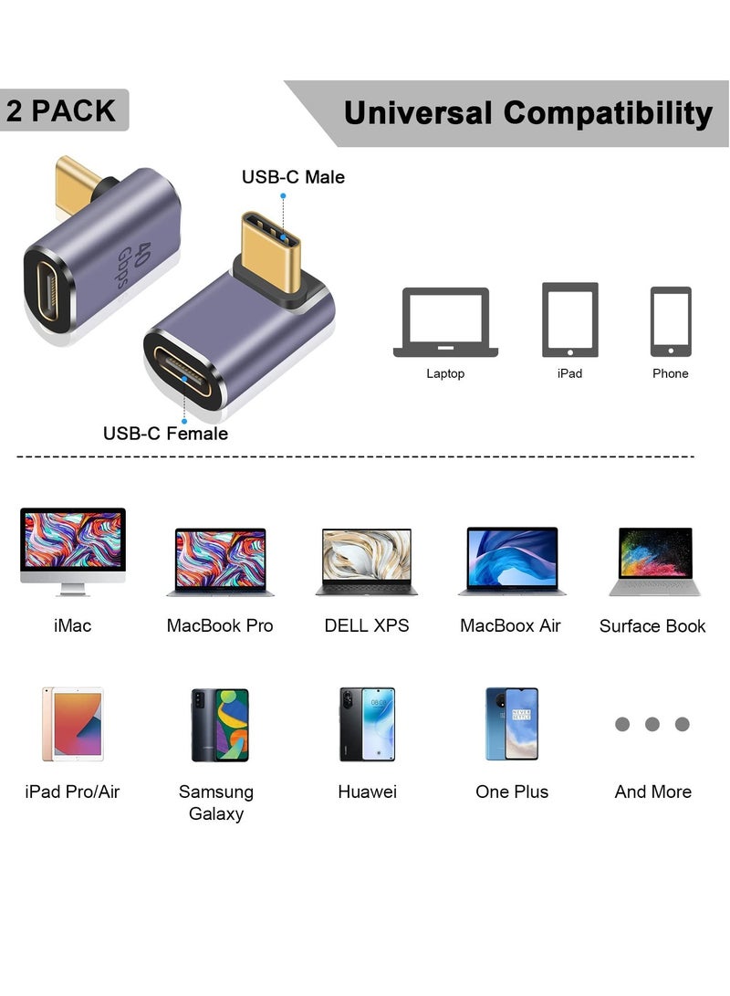 KASTWAVE USB 90 Degree Adapter Cable Adapter, 2pack 40Gbps USB C Adapter,  UP Angle Type C Extender Video Display 100W Charging for Thunderbolt 4/3, USB4, HUB, Mobile Phone, Tablet - Image 5