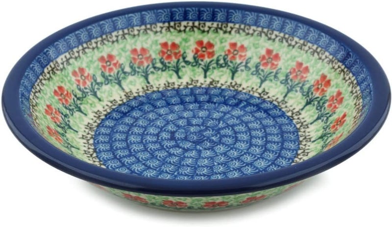Polmedia Polish Pottery Authentic Polish Pottery Pasta Bowl 8inch in Maraschino Design Handmade in Bolesawiec Poland by Ceramika Artystyczna  Certificate of Authenticity - Image 1