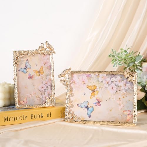 Goutangen 5x7 Gold Picture Frame Vintage Decor Metal Birds Floral Photo Frames with High Definition Glass Front Art Decor Tabletop Display Wedding Anniversary Romantic Gifts for Couples Wife - Image 4