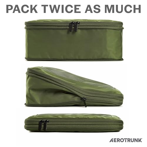 Aerotrunk أكياس تعبئة ضغط أيروترونك للسفر - حقائب تنظيم الأمتعة - أكياس تعبئة بسحاب مزدوج للحقائب (6 قطع، زيتوني) - Image 2