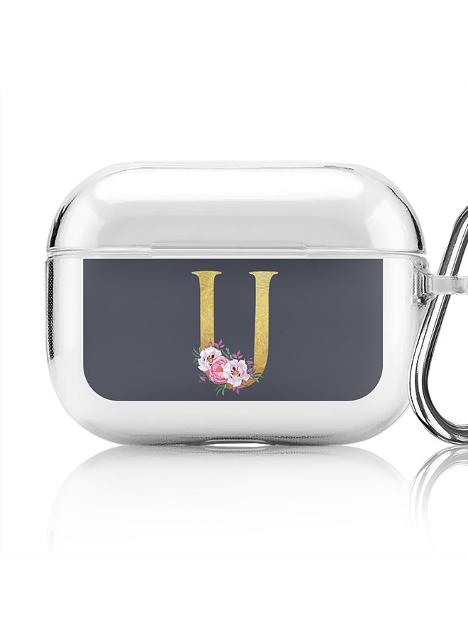 Stylizedd - Classic Clear printed Case for Apple AirPods Pro 2nd Generation Thin Transparent Cover - Custom Monogram Initial Letter Floral Pattern Alphabet - U (Grey ) - Image 1