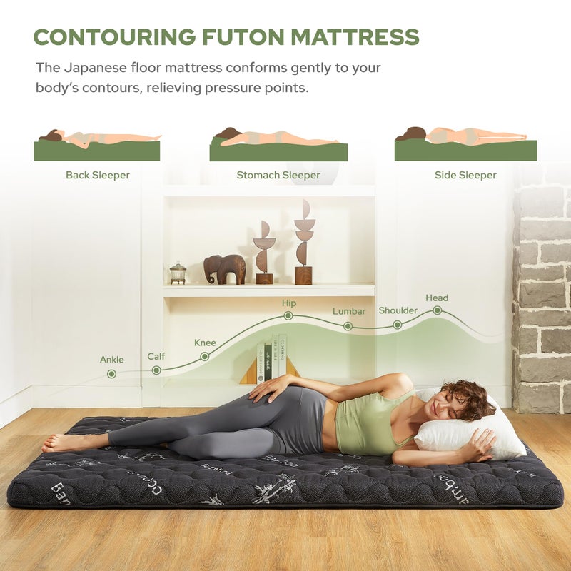 BEDLORE Japanese Floor Mattress Futon Mattress Full Size Viscose Derived from Bamboo, 3" Thick Tatami Mat with High Density Foam, Foldable & Portable Floor Lounger Bed, Roll Up Sleeping Pad, Guest Room - Image 4