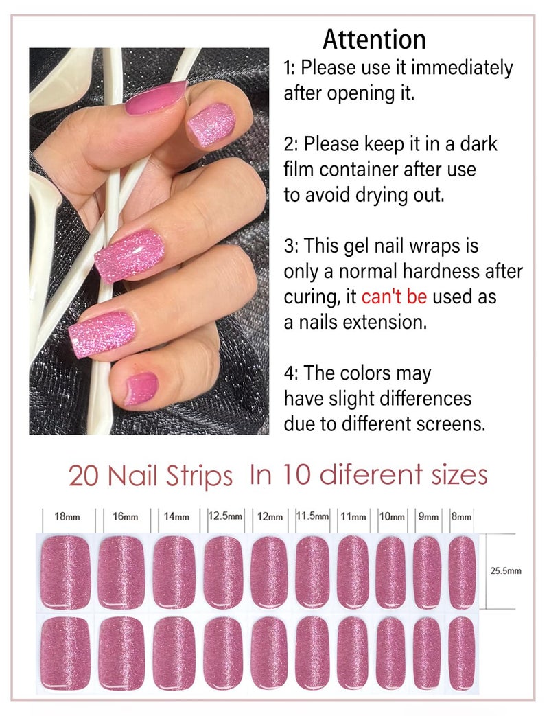 Wahrshei Plum Cat Eye Gel Nail Stickers, 20pcs UV Cured, Semi Cured Gel Nail Wraps for Home Nails DIY - Image 3