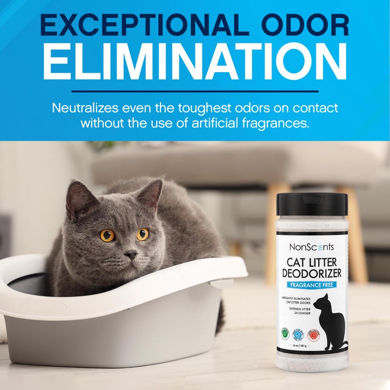 NonScents Cat Litter Deodorizer - Litter Box Odor Eliminator - Less Scooping Extends Kitty Litter Lifespan - Fragrance-Free Formula Eliminates Unpleasant Cat Odors - Fresh Scent Litter Pans (2-Pack) - Image 2