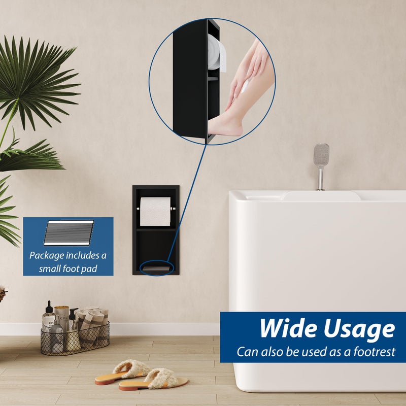 Qeke Recessed Toilet Paper Holder  304 Stainless Steel Bathroom Toilet Paper Holder with Storage  in Wall Tissue Toilet Roll Holder  Matte Black - Image 4