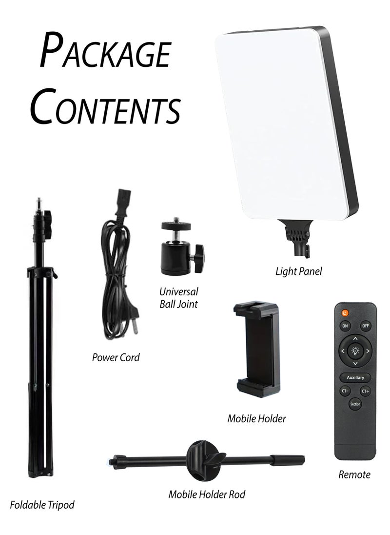 DBLEW - LED Video Light Panel with 1.5M Tripod Stand and Remote Ultra-Thin Borderless Photography Lightning Kit 2500-7500K Dimmable 3-Color Studio Lighting with High CRI 97+ for Vlogging, YouTube, TikTok, Makeup, Live Game Streaming, Video shooting, Portrait and Product Shoots 180° Adjustable Tiltable Selfie Light, 360° Rotating Mobile Holder - Image 1